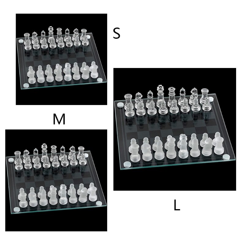 Exquisite Glass Chess Game Set, Solid Glass Chess Pieces and Crystal Mirror Chess Board for Young Adults