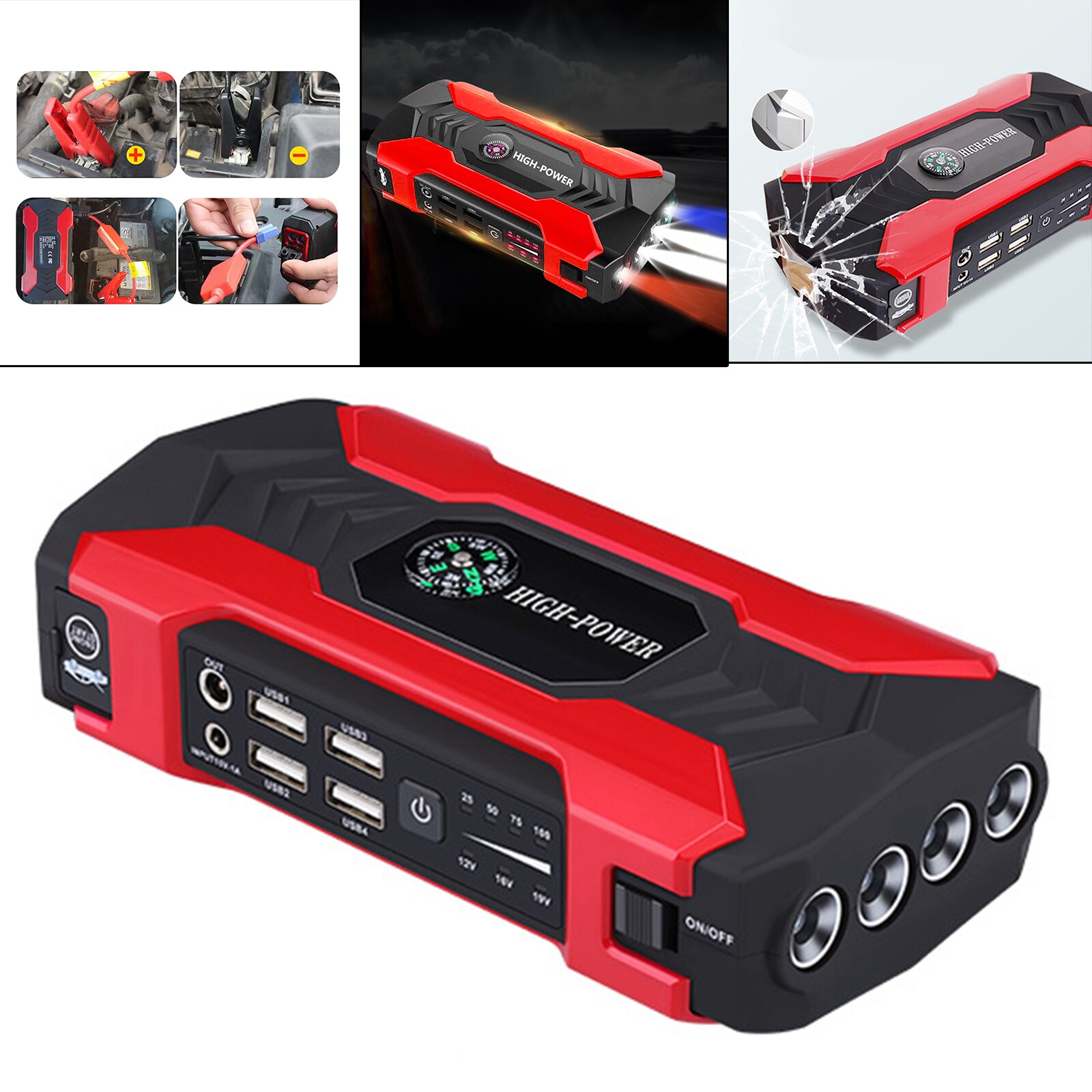 12V Car Jump Starter Peak 400A 10000mah LED Flashlight without Carry Case