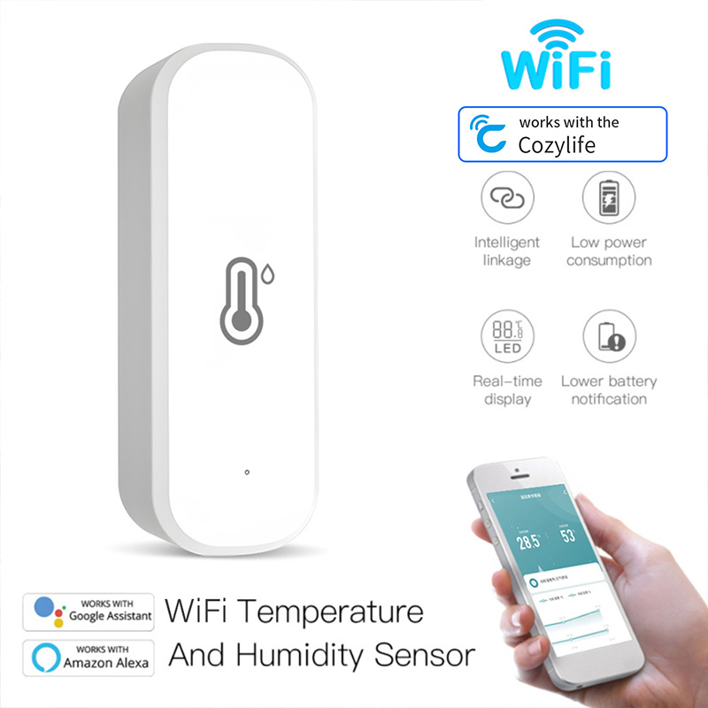 WiFi-temperatuur-vochtigheidssensor Indoor Home-vochtigheidssensor APP-bewaking op batterijen voor Alexa Google Home-stembediening
