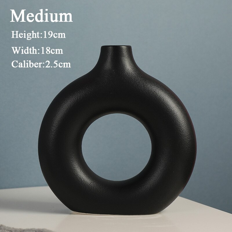 Jarrón de cerámica hueco Circular nórdico, maceta de donas, accesorios de decoración del hogar, oficina, escritorio, sala de estar, de decoración Interior: Style B M