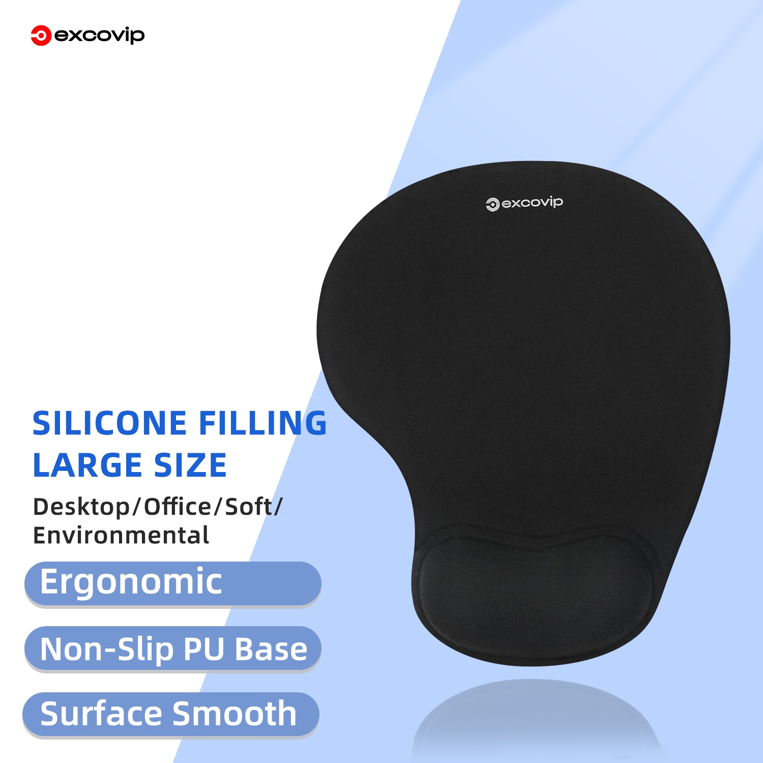 EXCO Ergonomic Mouse Pad with Silicone Wrist Support Rest Comfortable Mousepad Non-Slip PU Base for Pain Relief Computer Office