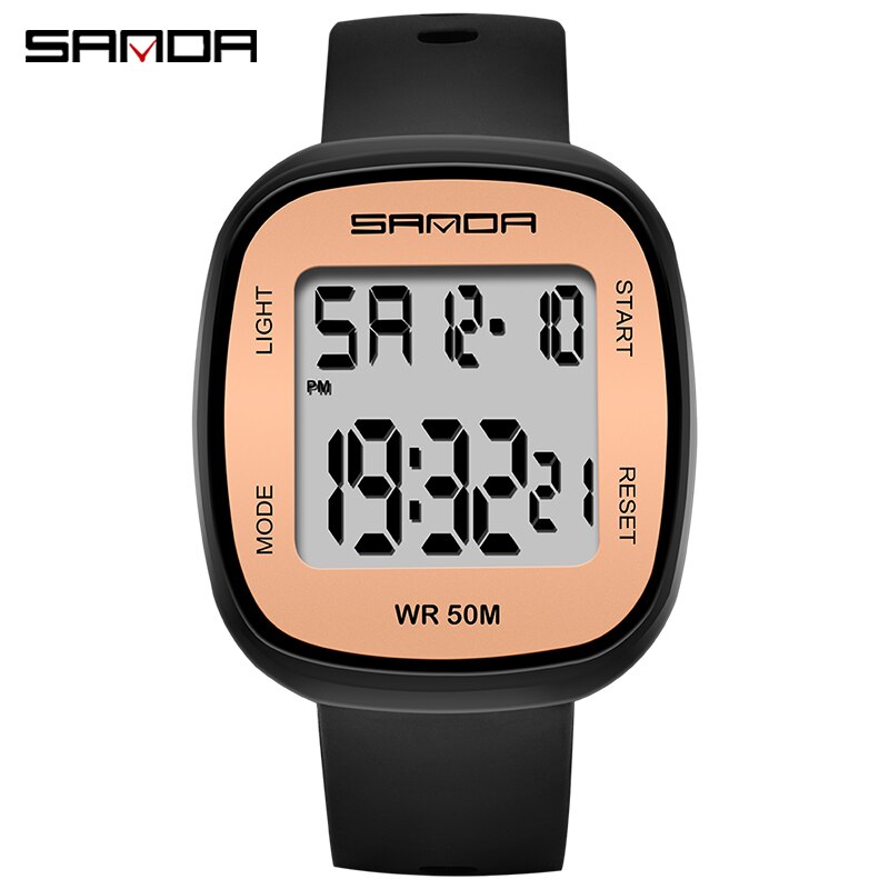 Sanda heren elektronisch horloge, eenvoudig studentenhorloge, jongens sporthorloge, waterdicht horloge voor heren, relogio honhx digitaal: Zwart roségoud