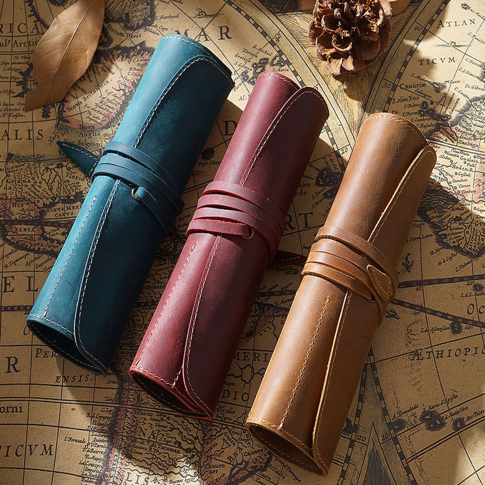 Leren Pennen Etui Houder - Vintage Retro Rolmodel - Voor Rollerball, Vulpen, Balpen