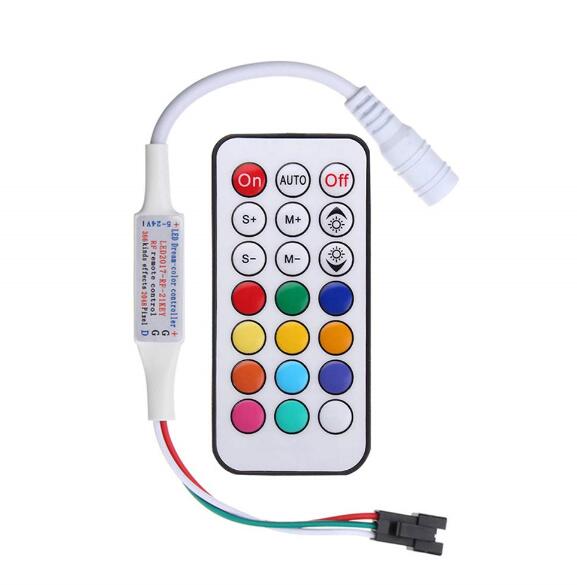 DC USB Pixel Remote Controller Mini 3key RF 14key 17key 21key remote For ws2811 WS2812B SK6812 Pixels Full Color led Strip light: DC connector outout / 21key RF remote