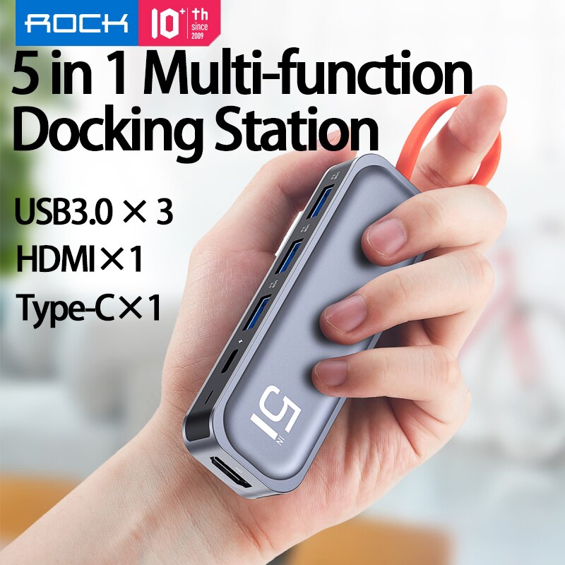 Rock Usb C Hub Hdmi Met Pd Power Adapter Voor Macbook Laptop Type C Docking Station Voor Telefoon Usb Splitter 100W Met 4K Uitgang