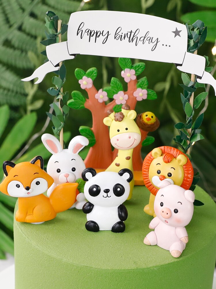 bosco animali torta arredamento morbido argilla Leone elefante tigre uno 1st giungla safari torta topper Felice compleanno festa arredamento bambini