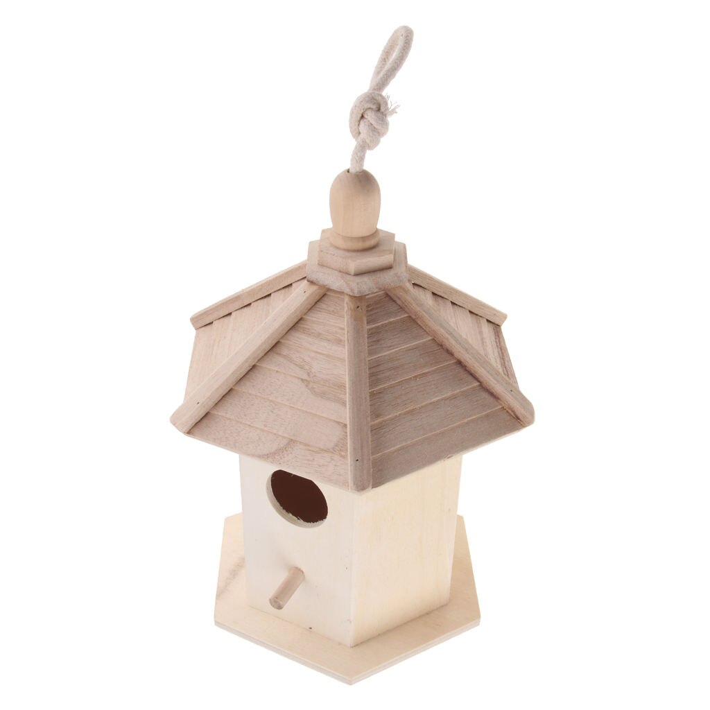 Hanging Wooden Bird Nesting Box House With Round Shaped Entrance Hole