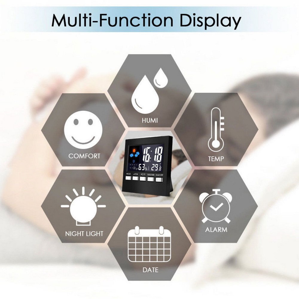 LCD Digital Thermometer Weather Station Clock Desktop Alarm Clock Calendar Room Home Digital Hygrometer Termometer Meter