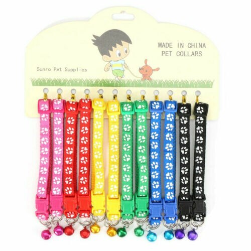 Collar de nailon con hebilla ajustable para mascotas, juego de 12 Uds. De cascabeles sólidos para perros y gatos