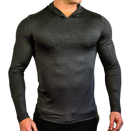 MUSCLE ALIVE-ropa deportiva para hombre, ropa de , sudaderas con capucha para culturismo, sudadera de Fitness, camisa fina de poliéster: M / Heather Black