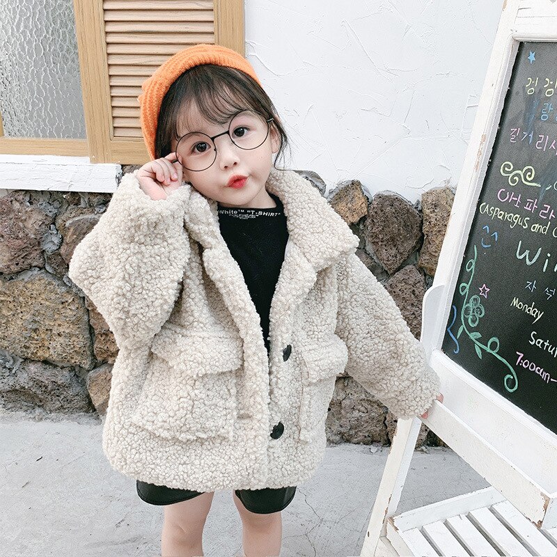 Baby Girls Winter Jackets Lambs Wool Coats Kids Warm Jackets berber Fleece Children Outerwear Girls Loose Coats Baby Overcoat: white / 2T