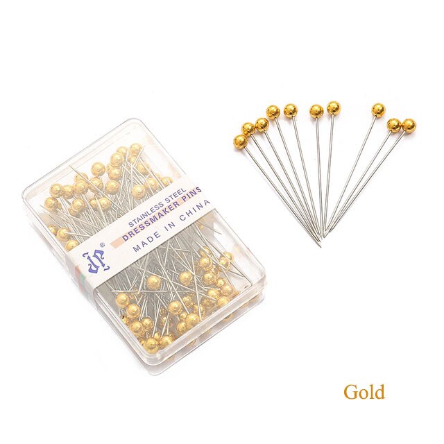 100Pcs/Box Colorful Round Pearl Head Needles Stitch Straight Push Sewing Pins For Dressmaking DIY Sewing Tools Positioning 38cm: Gold