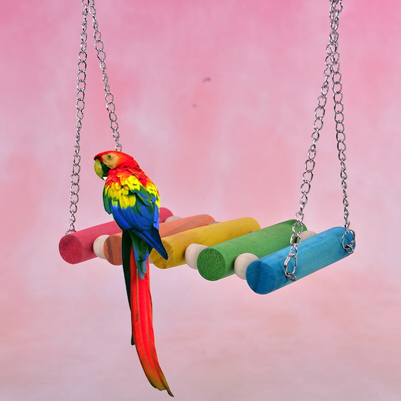 Bird Hanging Swing Toys Wood Parrot Parakeet Perches Finches Pets Accessories