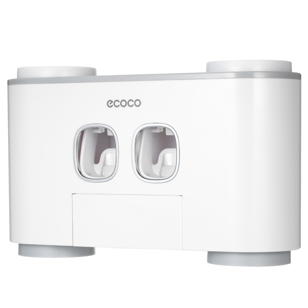 ecoco Toothbrush Holder Toothpaste Dispenser Wall-Mounted Toothpaste Squeezer With 4 Cups Bathroom Accessories: Gray