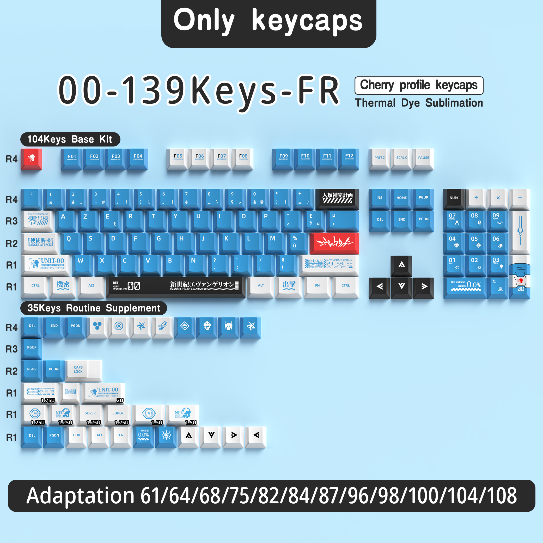 Französische Tastenkappe 136–156 Tasten BPT Kirsche Profil FR Tastenkappen für französische Tastatur MX mechanische Tastatur 7U Platz Schlüssel Hallo75: Schwarz