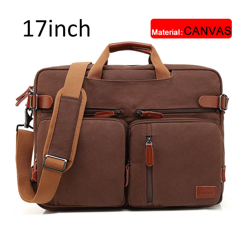 17 Inch Convertible Aktetas Mannen Zakelijke Handtas Messenger Tas Toevallige Laptop Multifunctionele Reistassen Voor Man Grote XA161ZC: Coffee canvas 17inch