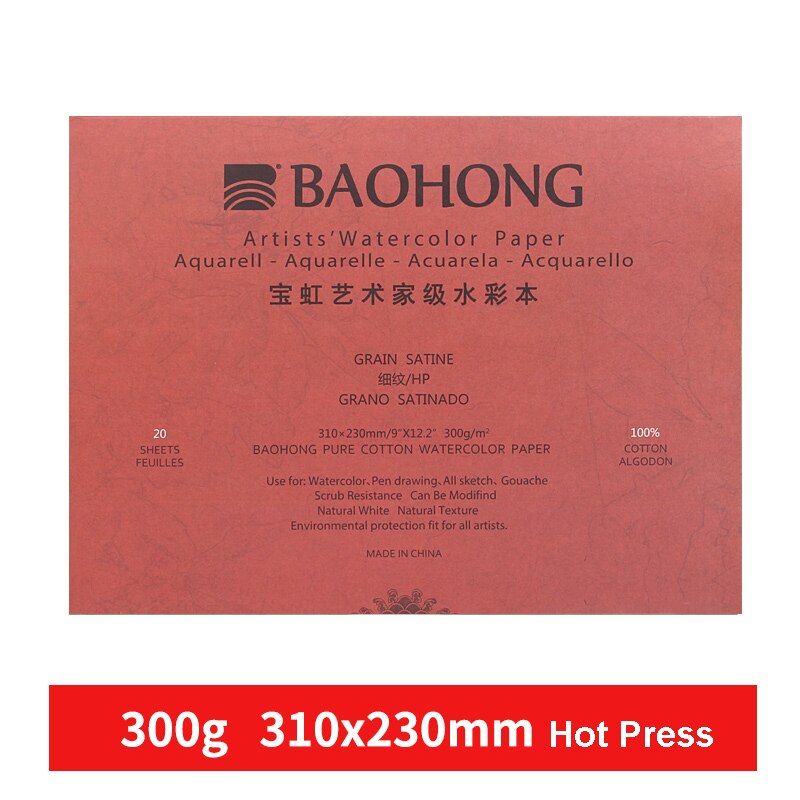 BAOHONG – papier aquarelle pour artistes, tampon texturé pour peinture, crayon, encre, charbon de bois, Pastel et acrylique, 20 feuilles 300 g/m², blanc: 31x23cm Artist HP