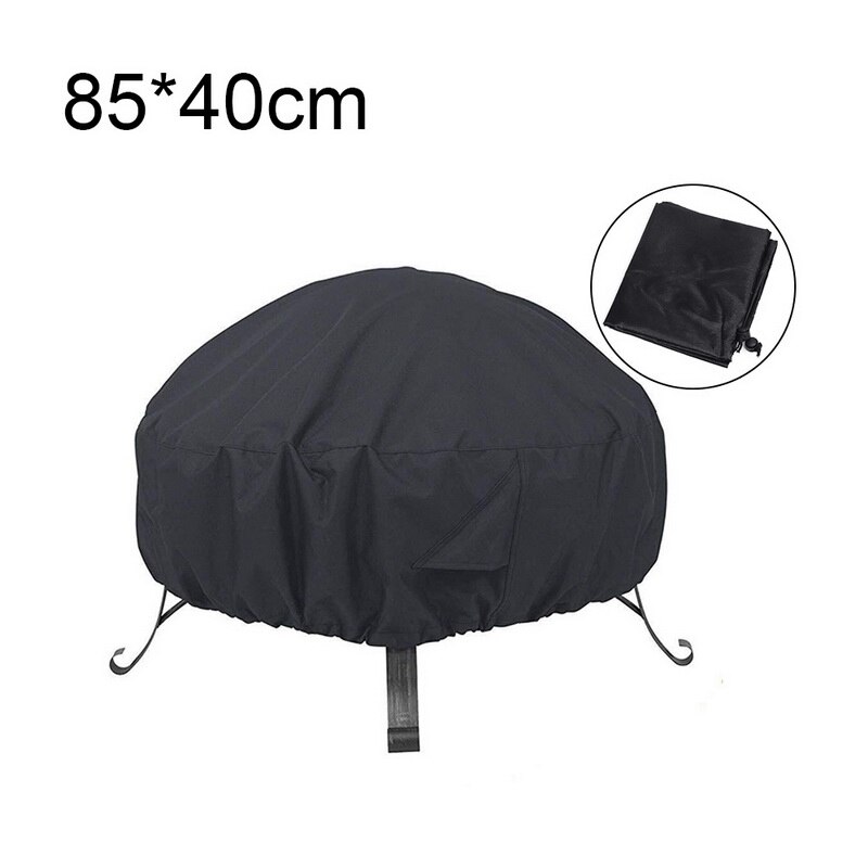 Waterproof Patio Fire Pit Cover Black UV Protector Grill BBQ Shelter Outdoor Garden Yard Round Canopy Furniture Covers: 85x40cm