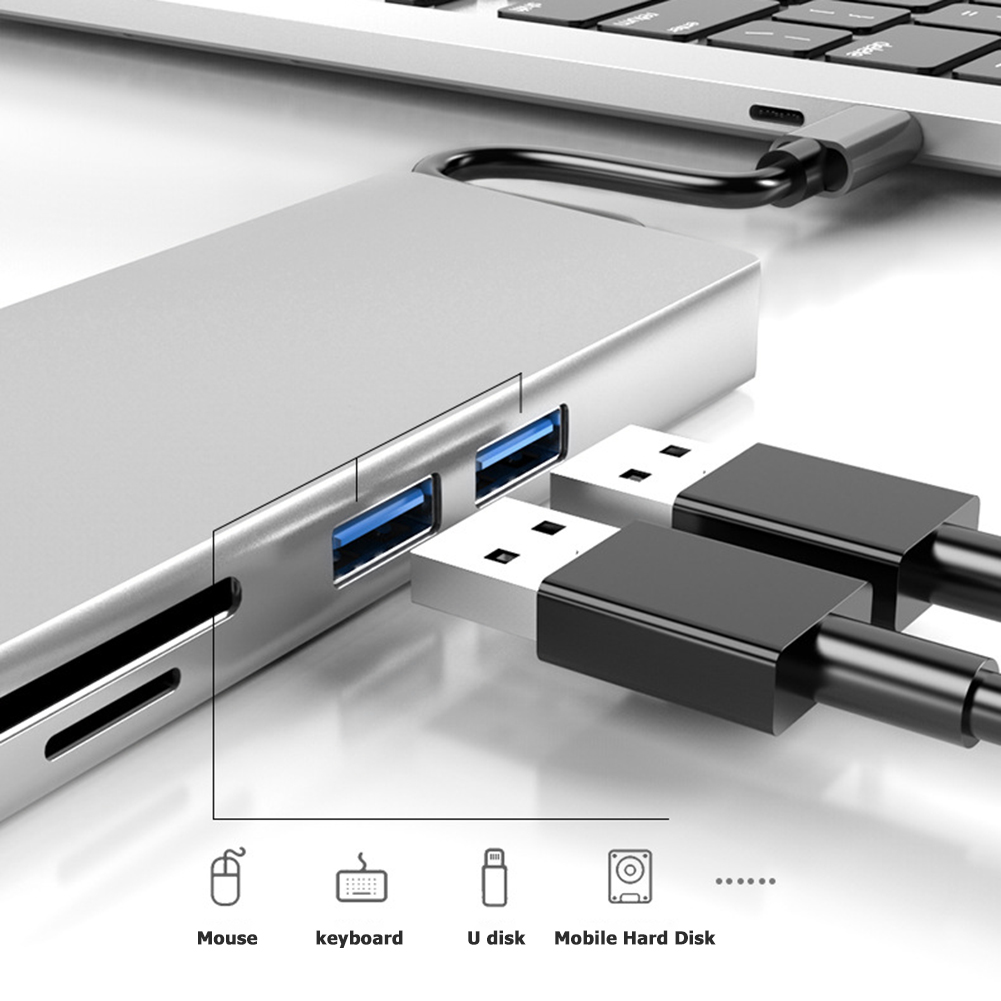 8 In 1 Usb Hub Type C Naar 2 Usb 3.0 Hdmi Laptop Docking Station Power Adapter Vga RJ45 Pd kaartlezer Adapter HW-TC12