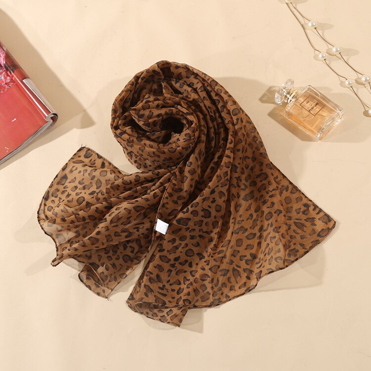 Foulard Long en soie imprimé léopard pour femme, châle léger en mousseline de soie, idéal pour le printemps et l'été