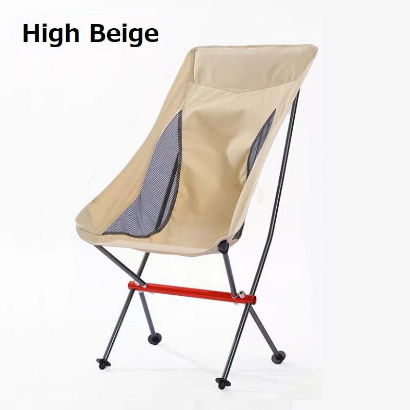 Ultralight Outdoor Folding Camping Chair 150KG Load Aluminiu Alloy Moon Chair For Fishing Picnic BBQ Beach Garden Yard Chair: High Beige