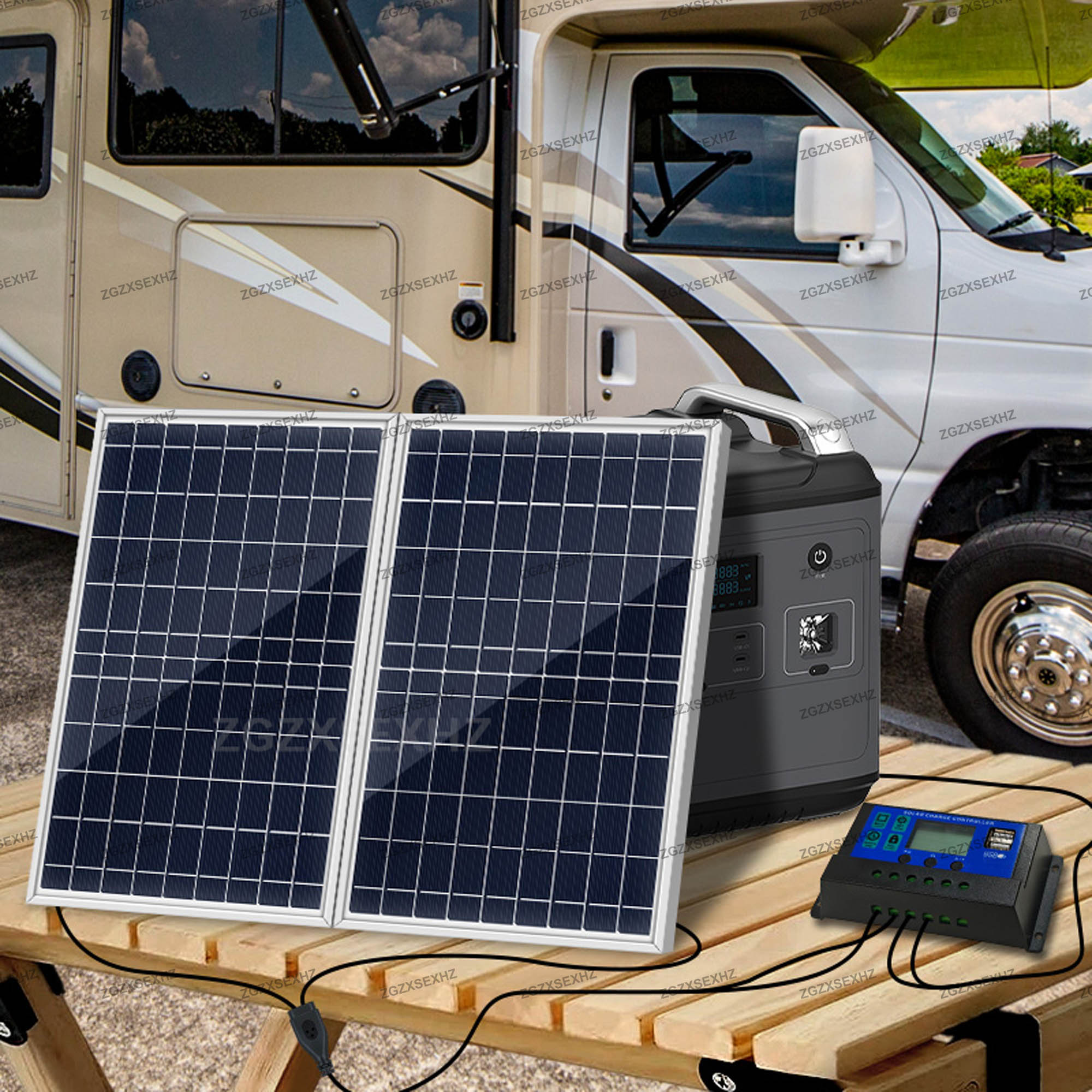 300W 12V Solpanel Kit - Komplett - 2 Paneler - Bärbar - USB Ström