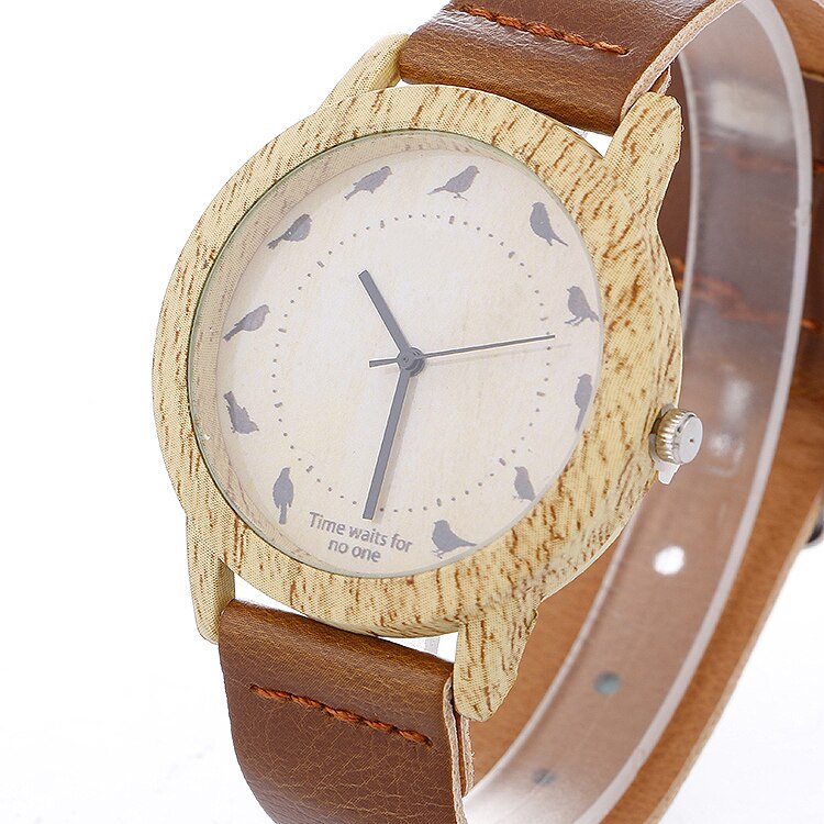 Houten horloges quartz heren dames horloges casual houten leren band vogelhorloge houten heren polshorloge relogio masculino