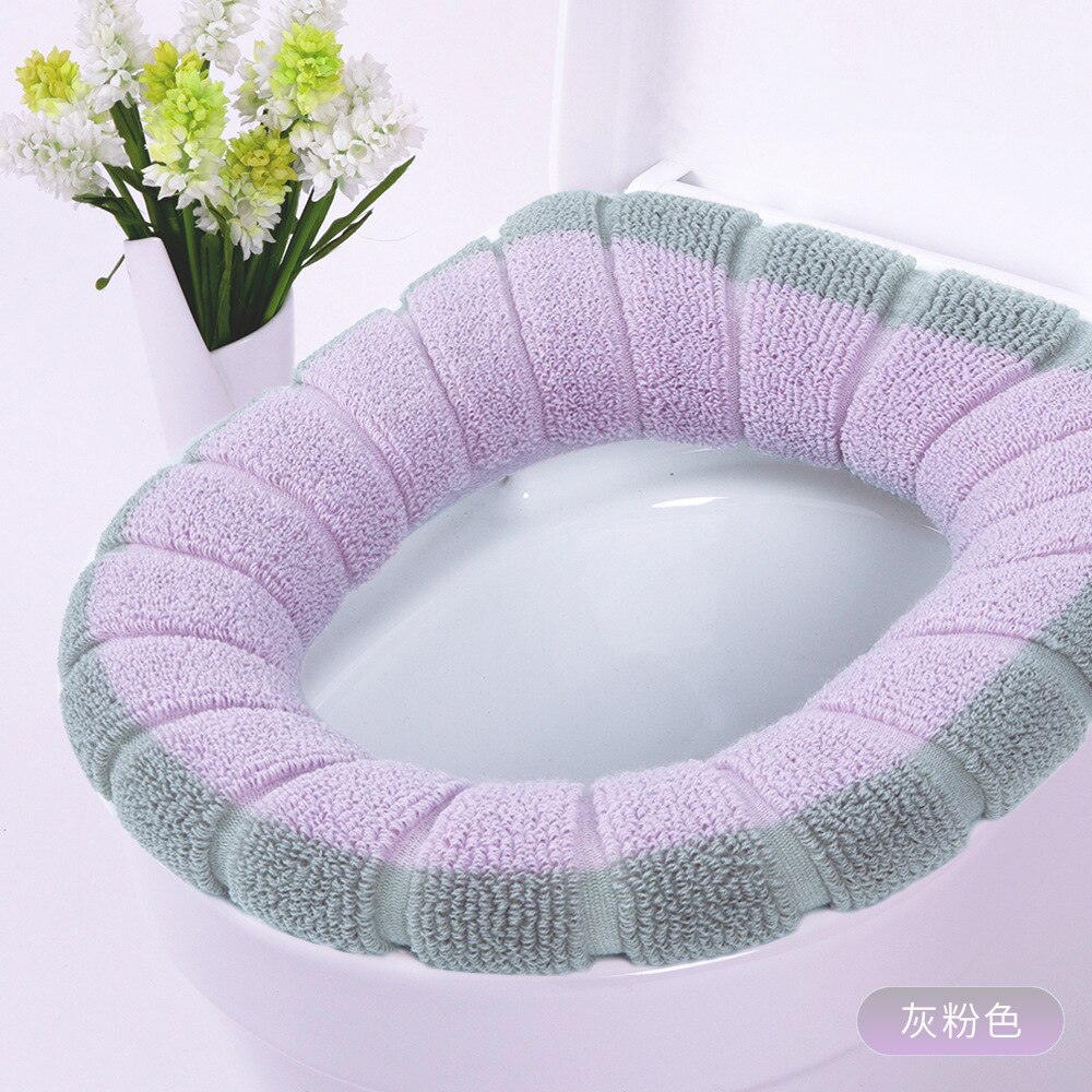 1Pcs Keep Warm Pumpkin Pattern Closestool Mat Double Color Bathroom Accessories Knitting O-shape Home Decor Toilet Seat Cover: Pruple Grey
