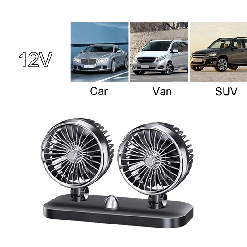 12V Car Portable Double-Headed Electric Air Fan Adjustable Suction Cup Fan Cooler Strong Wind Vehicle Cooler