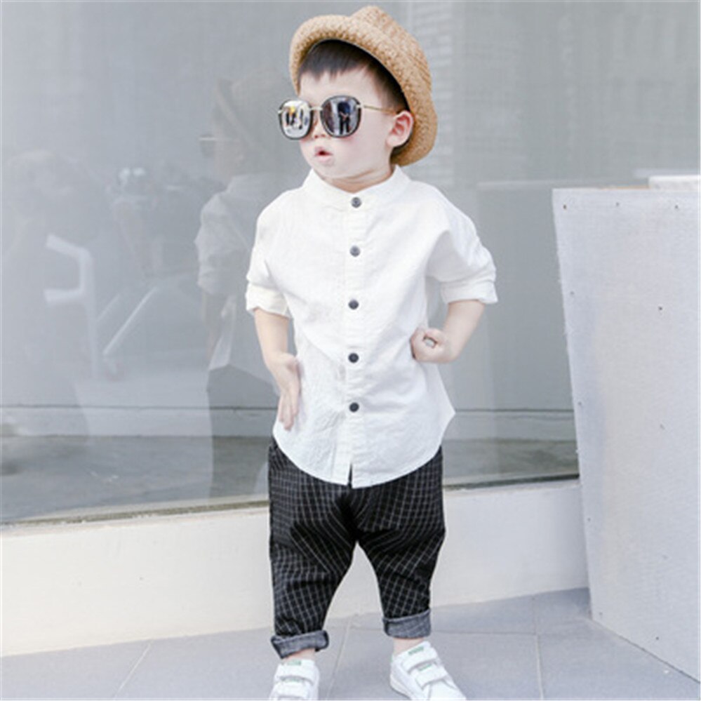 Casual Cotton Linen Baby Toddler Boy Clothes Children Shirts Long Sleeve Solid White Kids Shirt For Boys Tops: white blouse / 24M