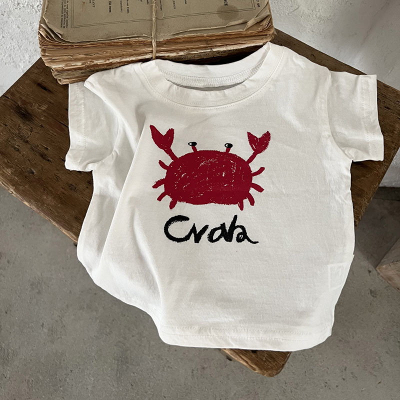 2022 Mode Korte Cartoon Krab/Walvis Afdruk Zomer T-shirt Baby Jongens Meisjes Uitgaan Tops Tee Outfits