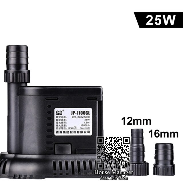 Submersible Water Pump to run bottom water in low place position, bottom inlet pump for Aquarium fish tank pond, suction pump: 25W / EU Plug adapter