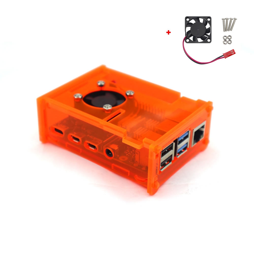 Raspberry Pi 4 Orange Acrylic Case Enclosure Box with Cooling Fan