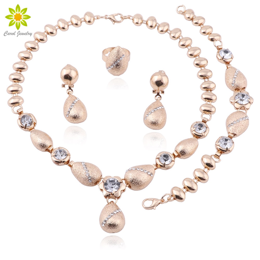 Wedding Crystal Jewelry Sets For Women Water Necklace Earrings Set Gold Color Bridal Party Wedding Accessories