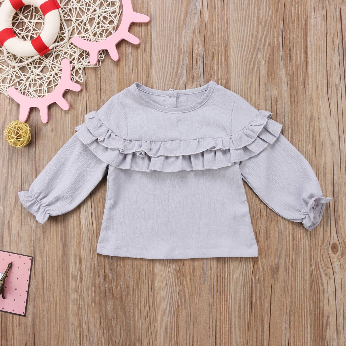 Del Bambino Del Bambino Della Ragazza Del Capretto Balza Camicia a Maniche Lunghe O-Collo Magliette E Camicette Camicetta Vestiti Della Camicia 3 Colori