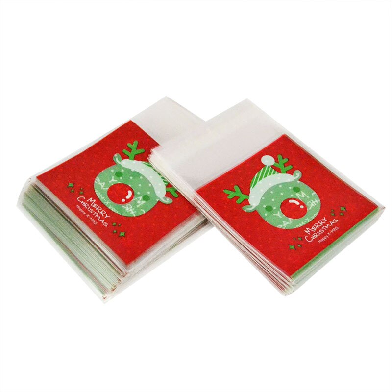 100pcs 7*7cm Cookie Bags Christmas Santa Claus Snowman Snacks Cookie Plastic Packaging Bags Party Wedding Candy Bag