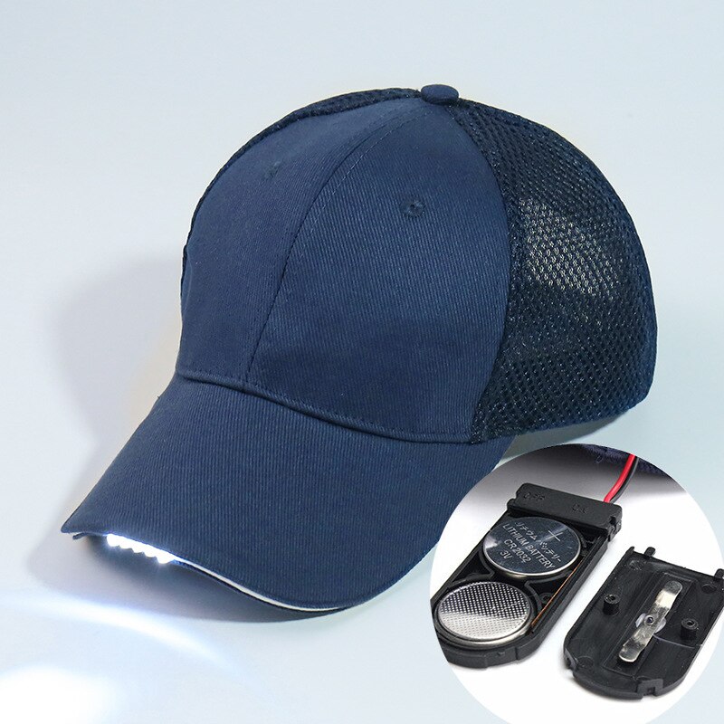 Chapeau lumineux avec lumière Led, casquette de Baseball Rechargeable, tour de tête 53cm-58cm, Camping en plein air, feuille d&#39;érable, riz, pêche de nuit: Battery grid-Blue