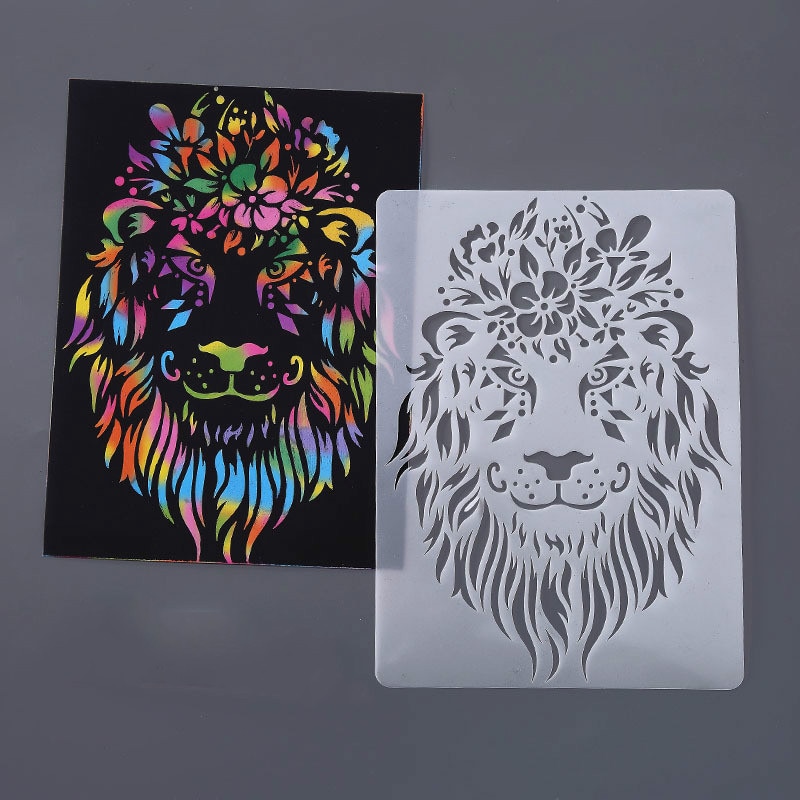 Animal Painting Template Kids Scratch Painting Stencils DIY Animal Album Hollow Out Ruler Hand-painted Coloring Books for Kids