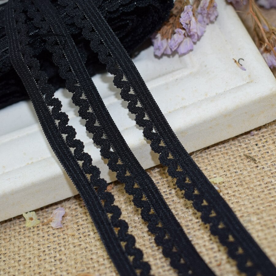 #1351 zwarte tape "s"-vormige golfrandband nylon band kant afwerking elastische banden 8 meter/lot doe-het-zelf stoffen ondergoed broek tailleband