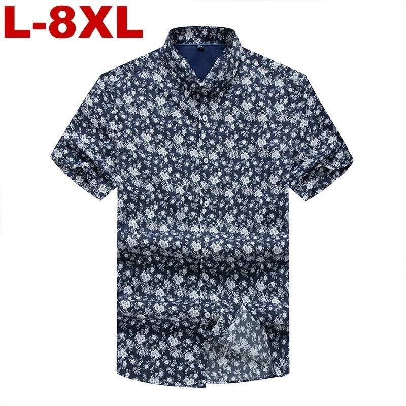 8xl Big Size Mannen Zomer Shirts Bohe Vintage Causale Bloemen Korte Mouw Linnen Basic Shirt Blouse Tops Camisas Hombre Plus size