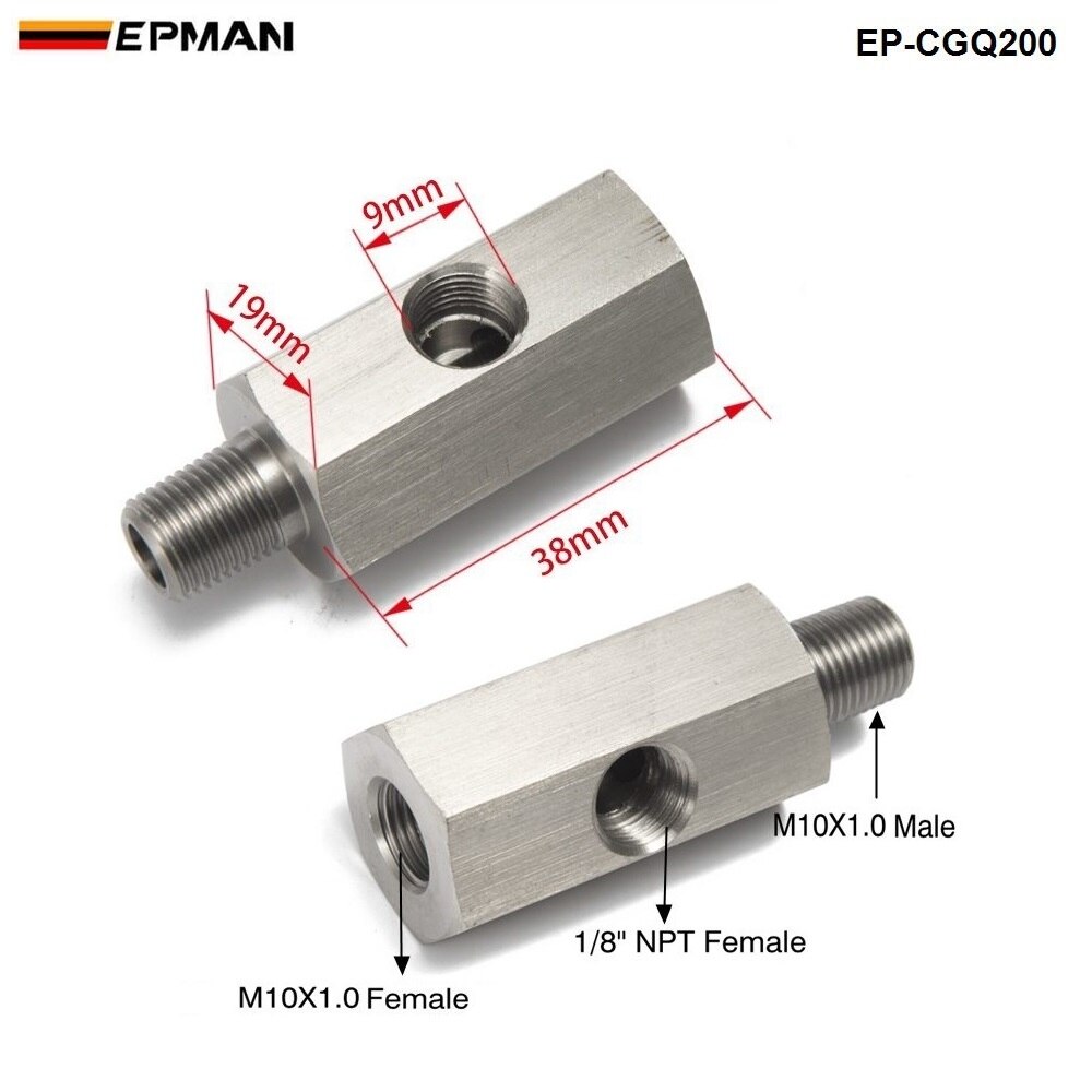 Metric Adapter / Oil Pressure 1/8" NPT female X M10 M10X1 male & Female Tee L-48 EP-CGQ200