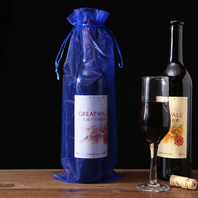 Organza wijnzakken met trekkoord, huwelijkscadeauzakje in paars rood goud roze bungurdy champagnefleshouder, feestevenementbenodigdheden: Deep Blue