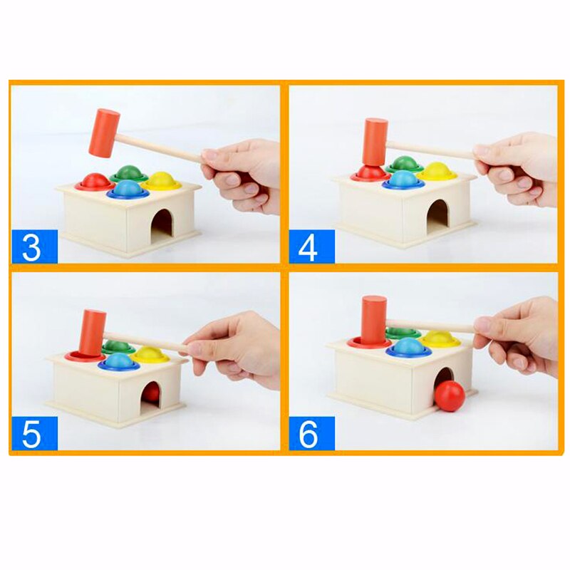 1Set Wooden Hammering Ball Hammer Box Children Fun Playing Hamster Game Toy Early Learning Educational Toys