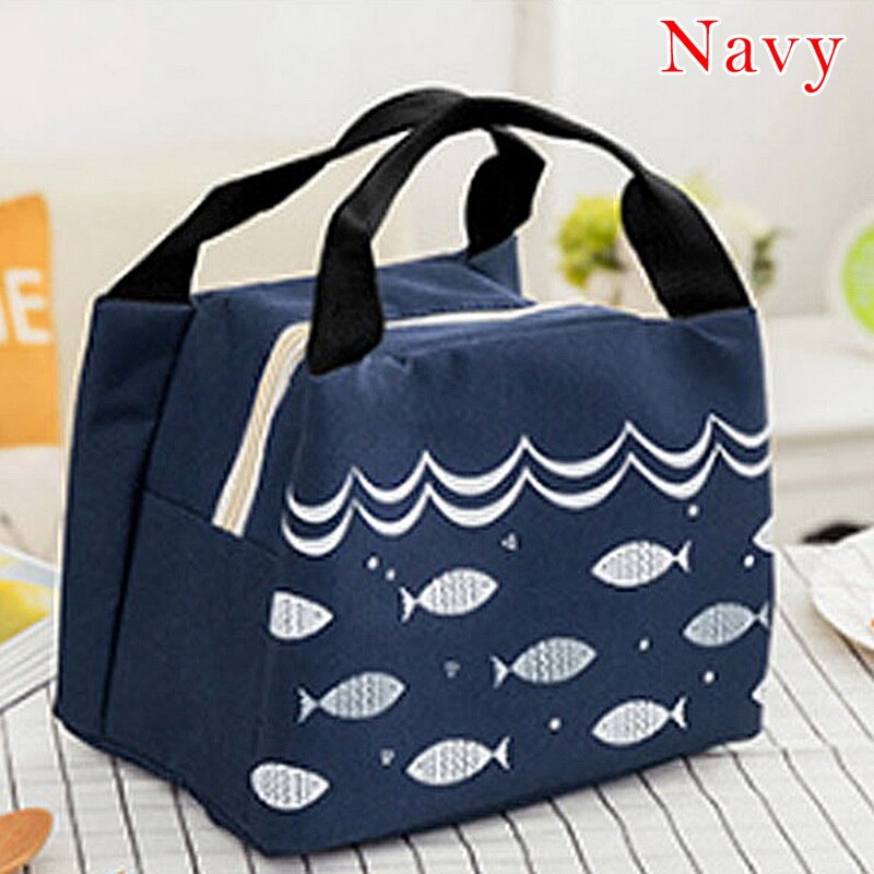 Vis Afdrukken Lunchbox Voor Camping Benodigdheden Koeler Picknick Zakken Geïsoleerde Thermische Lunch Bag School Voedsel Zak Vrouwen Strand Handtassen: Navy
