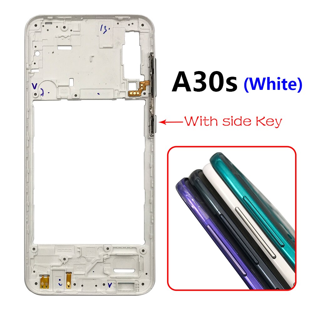 Per Samsung Galaxy A20S A30S custodia cornice centrale + tasti laterali pulsanti di accensione e Volume sostituzione per Samsung A50S A20 A70: A30S White