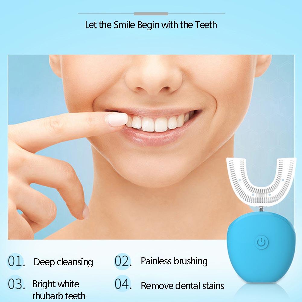 360 Degrees Sonic Automatic Electric Toothbrush USB Rechargeable Intelligent Ultrasonic Silicon Toothbrush 4 Modes U Type Timer