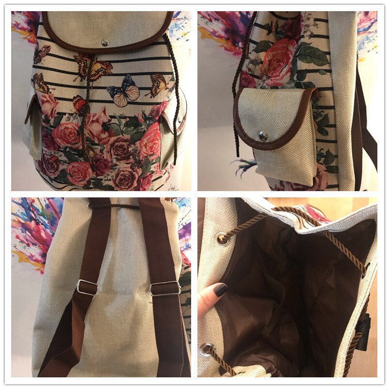 Mochila de lona con estampado Floral Retro Miyahouse para adolescentes, mochila escolar con de mariposa a rayas, mochila de viaje para niñas