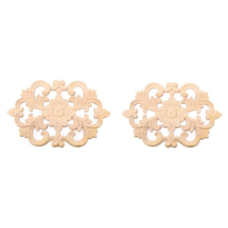 2 Stuks Hout Applique Ornament Carving Voor Voordeur Closet Venster Meubels 22X14Cm