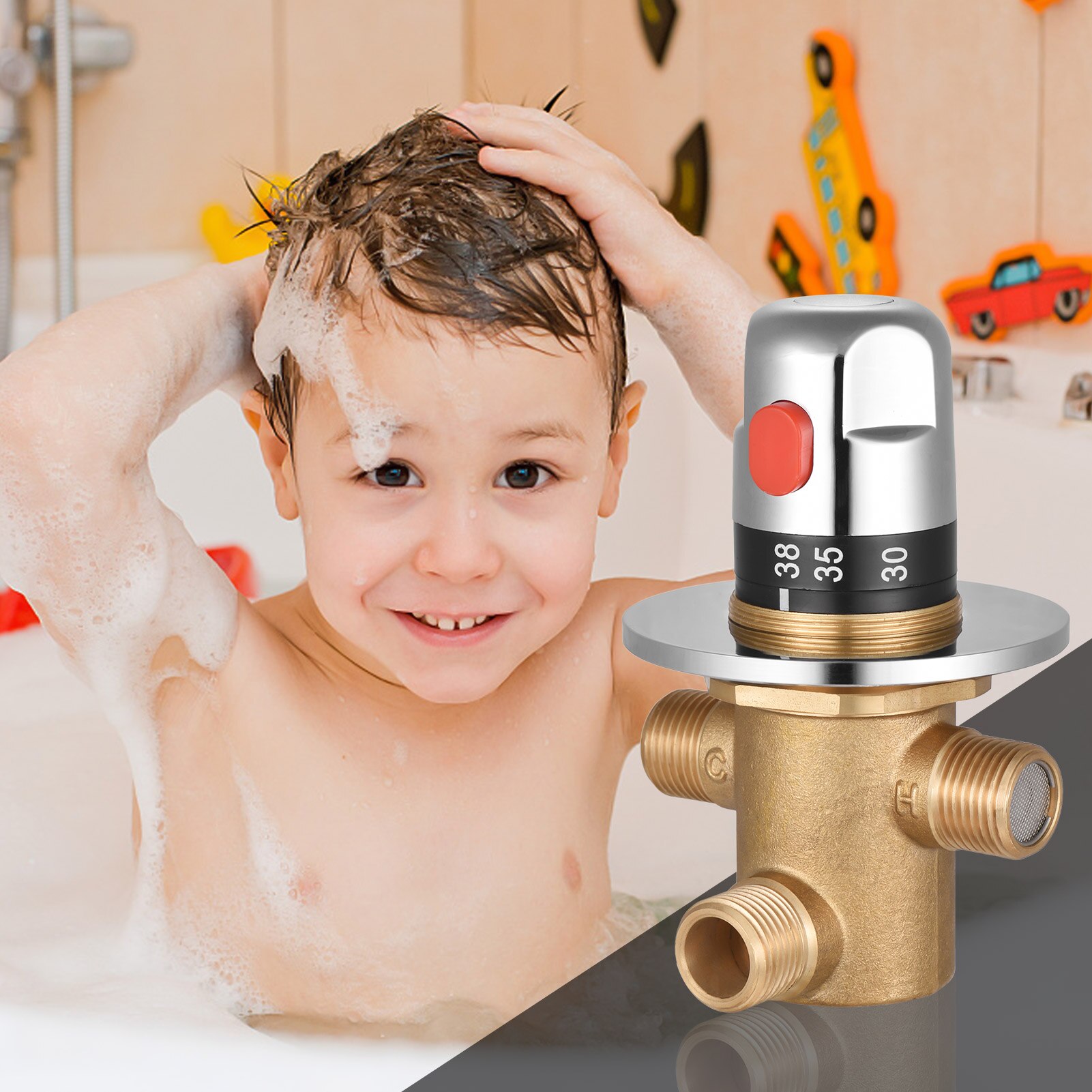 Thermostatic Temperature Control Valve Cold Water Shower Mixer G1/2 Brass Mixing Valve Three-Way Shower Diverter Valve