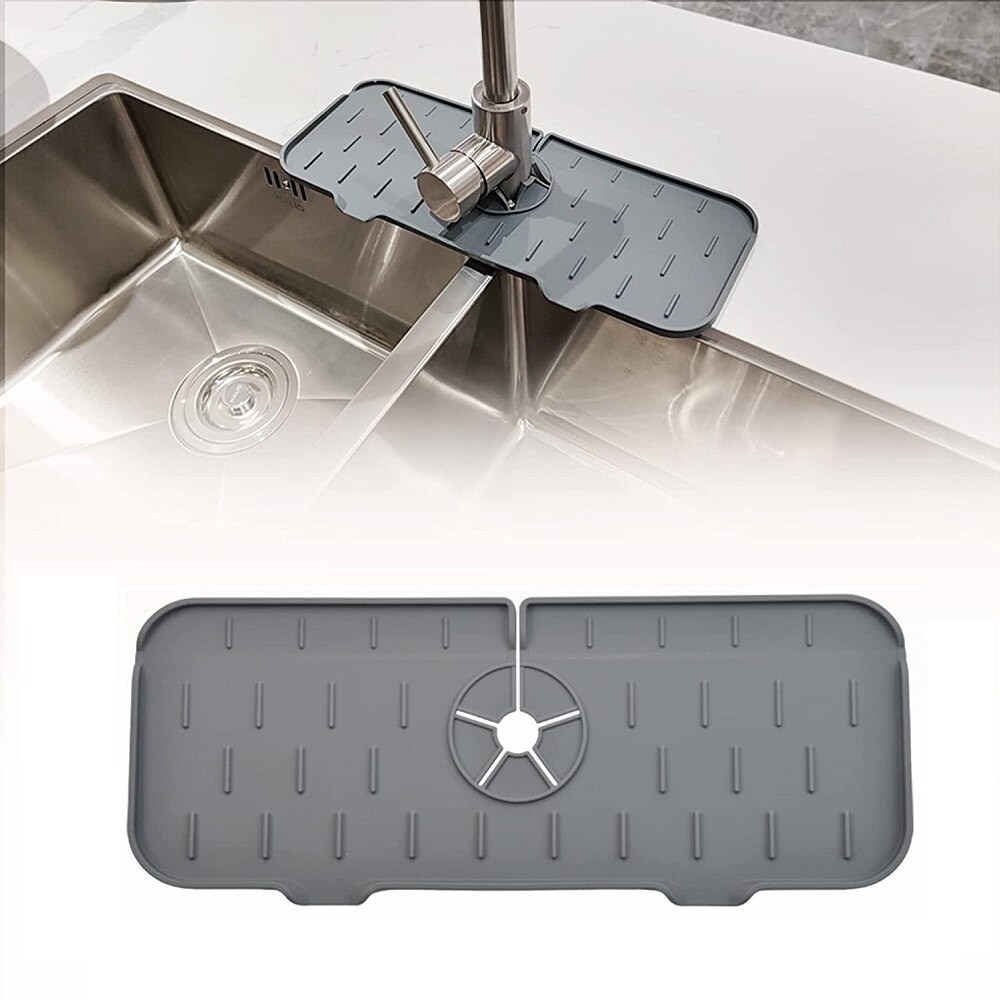 Silicone Faucet Splash Catcher Faucet Absorbent Mat Draining Pad Behind Faucet Sink Water Splash Guard for Kitchen Bathroom